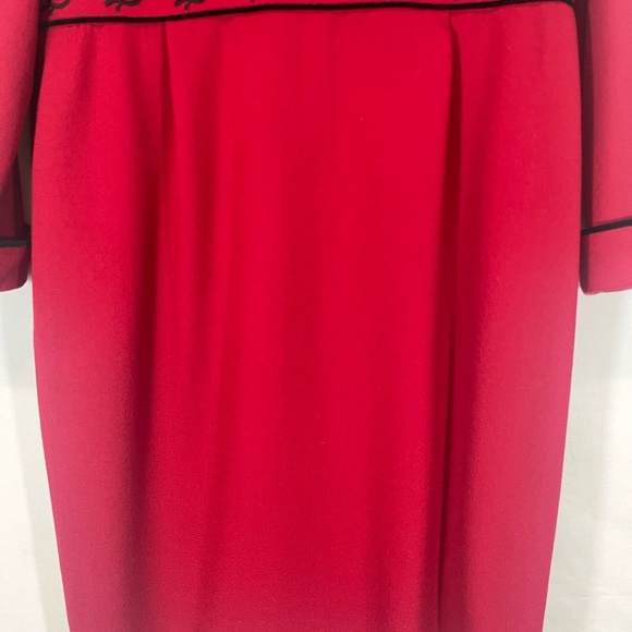 Talbots Petites 1980's Wool Red Midi Length Lined Dress Embroidered Waist Women - Picture 5 of 13